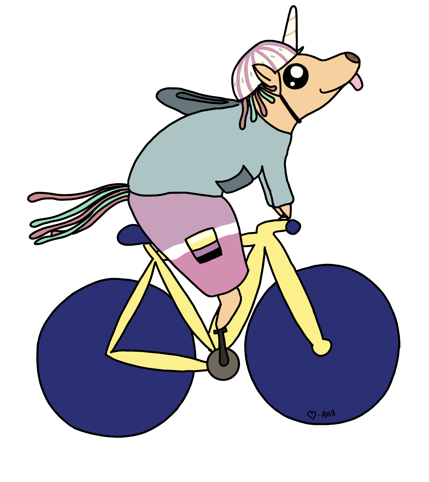 Heart An illustration of a unicorn riding a bicycle